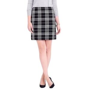 J. CREW Tweed Black White Plaid Lined Mini Skirt Size 14